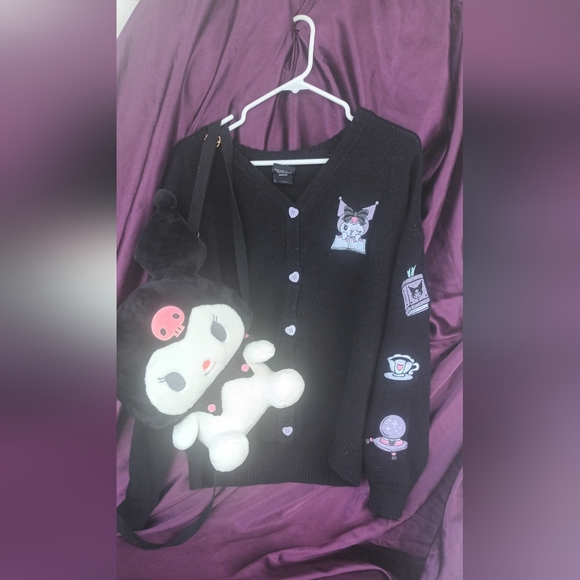 Kuromi Black Knit Cardigan with Character Patches - Picture 1 of 13